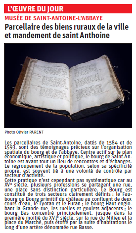 Copie de l'article du Dauphiné Libéré ur un parcellaire, collection Musée de saint Antoine l'abbaye © Dauphiné Libéré