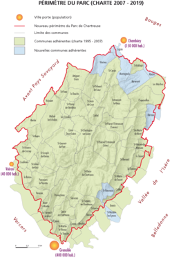 Carte montrant le périmètre du parc naturel régional de Chartreuse