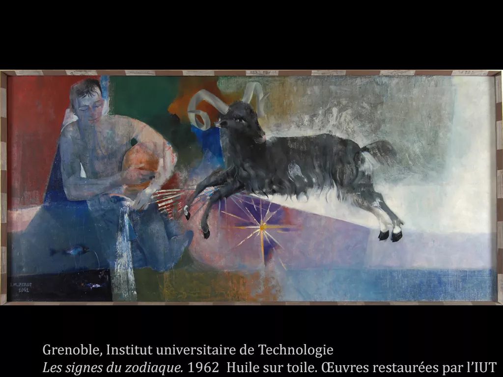 Les signes du zodiaque, Institut universitaire de Technologie, 1962, Arcabas Arcabas représente trois signes du zodiaque : le verseau, le bélier et le poisson