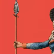 Illustration du buste d'une femme révolutionnaire portant une pique sur fond rouge