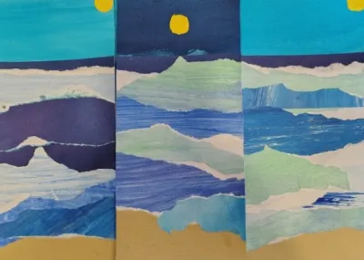 Réalisation d'enfant représentant le mouvement des vagues de l'océan