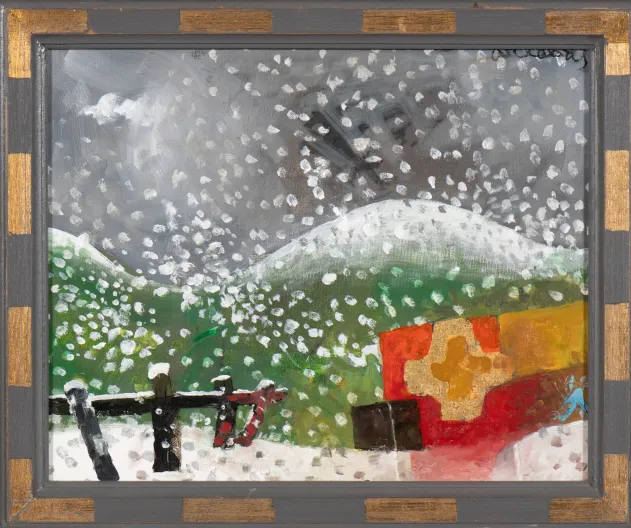 Neige qui tombe sur un paysage de montagne © Avec l'aimable autorisation des ayants droits