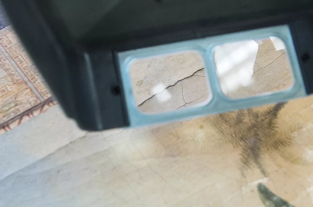 Détail de la couche picturale à la loupe binoculaire Détail de la couche picturale à la loupe binoculaire