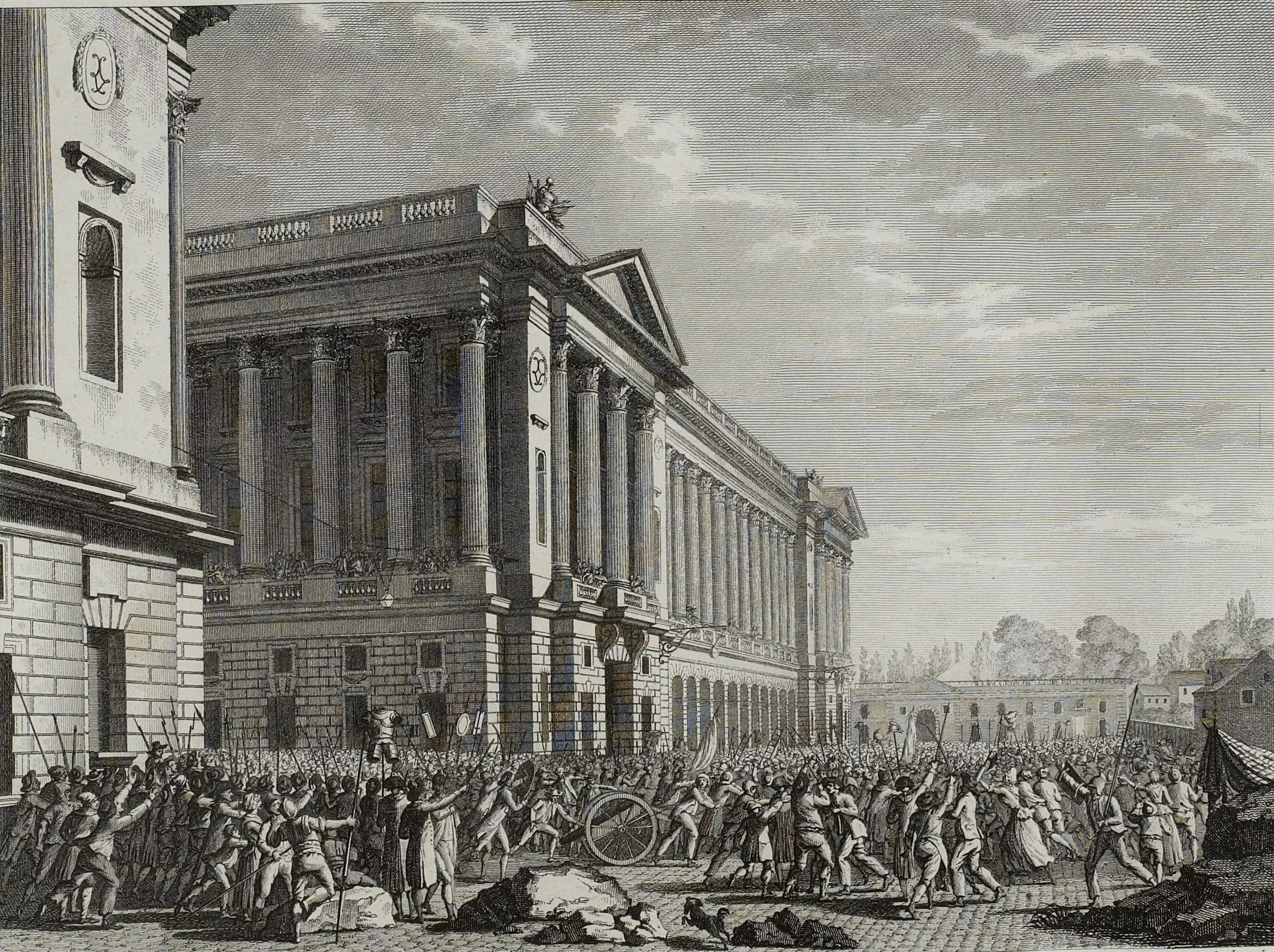 Estampe représentant un pillage d'armes pendant la Révolution française sur l'actuelle place de la Concorde