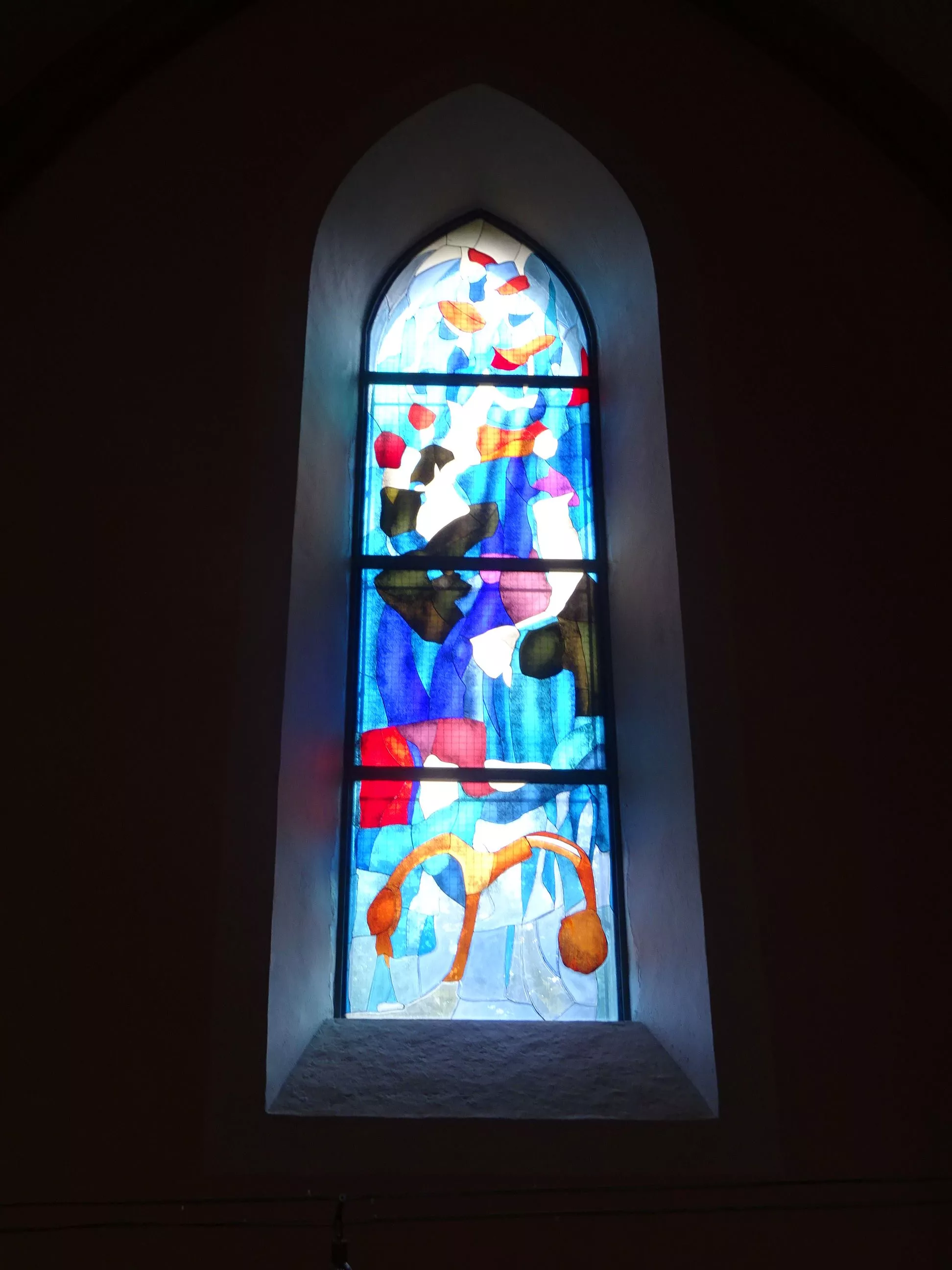 vitrail abstrait teintes bleutées