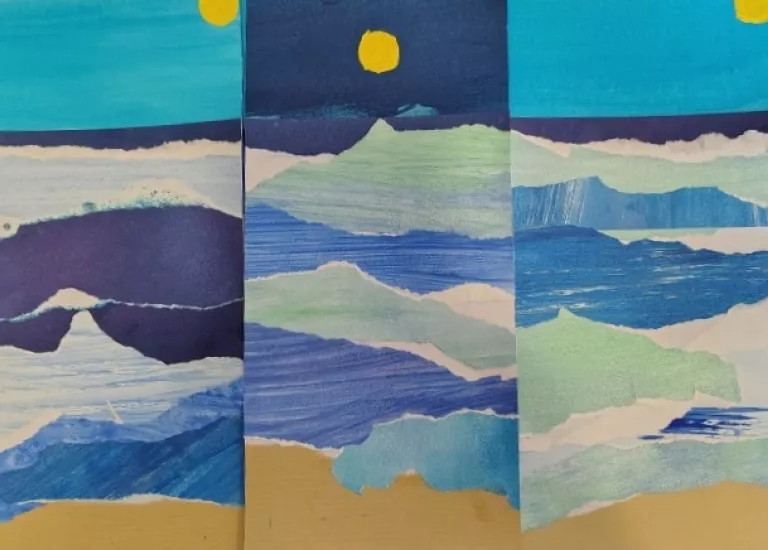 Réalisation d'enfant représentant le mouvement des vagues de l'océan