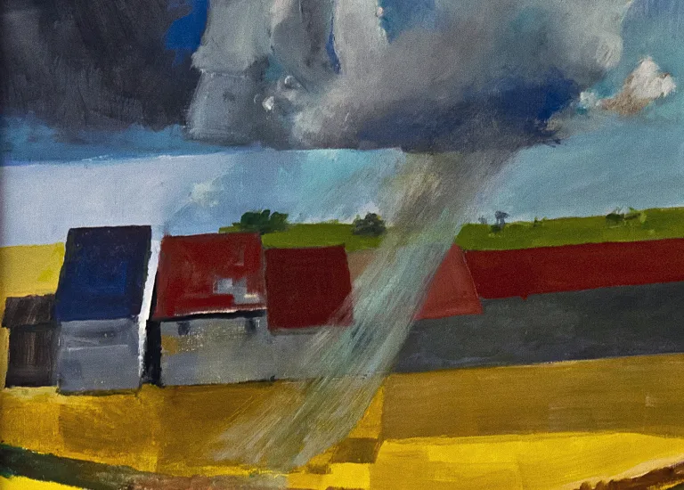 Tableau représentant une ondée sur un champ de colza