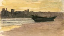 Hébert, Porto d'Anzio, barque sur le rivage, 1887
