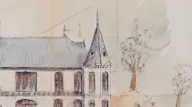 Projet de Maurice Bergès pour la maison familiale, 1897, détail © Maison Bergès Plan d'un projet de la maison des Bergès comportant une tourelle © Maison Bergès