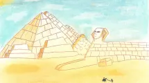 Dessin d'enfant de 10-12 ans sur la thématique de l'Égypte (pyramides, sphynx)