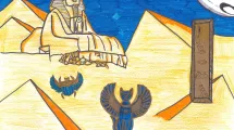 Dessin d'enfant de 10-12 ans sur la thématique de l'Égypte (sphynx, pyramides, hiéroglyphes)