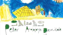 Dessin d'enfant de 10-12 ans sur la thématique de l'Égypte (pyramide, hiéroglyphes)