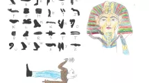 Dessin d'enfant de 10-12 ans sur la thématique de l'Égypte (pharaon, hiéroglyphes, dieu égyptien)