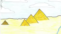 Dessin d'enfant de 10-12 ans sur la thématique de l'Égypte (pyramides, hiéroglyphes, désert)