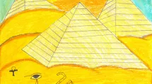 Dessin d'enfant de 10-12 ans sur la thématique de l'Égypte (pyramides, symboles égyptiens, dunes de sable)