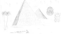 Dessin d'enfant de 10-12 ans sur la thématique de l'Égypte (pharaon, hiéroglyphes, pyramides)