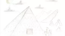 Dessin d'enfant de 10-12 ans sur la thématique de l'Égypte (pyramides, soleil)