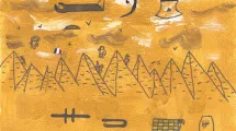 Dessin d'enfant de 10-12 ans sur la thématique de l'Égypte (pyramides, sable, momie)