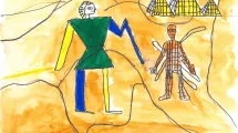 Dessin d'enfant de 10-12 ans sur la thématique de l'Égypte (momie, pyramides)