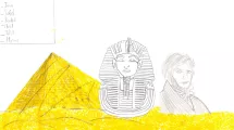 Dessin d'enfant de 10-12 ans sur la thématique de l'Égypte (pharaon, Champollion, pyramide)