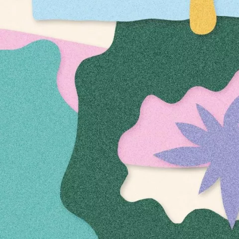 des fleurs de différentes couleurs stylisées et somme découpée dans de la feutrine