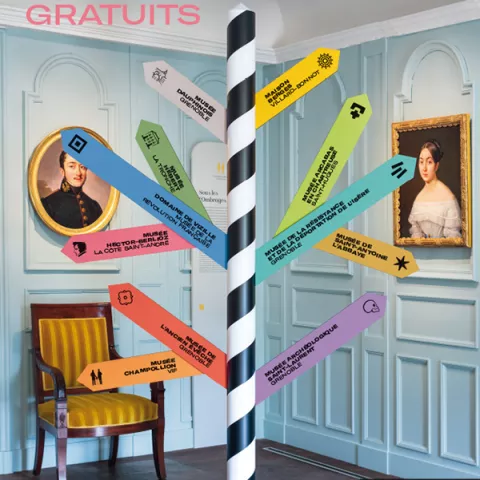 Affiche : le département de l'Isère vous invite dans son réseau de 11 musées gratuits. 