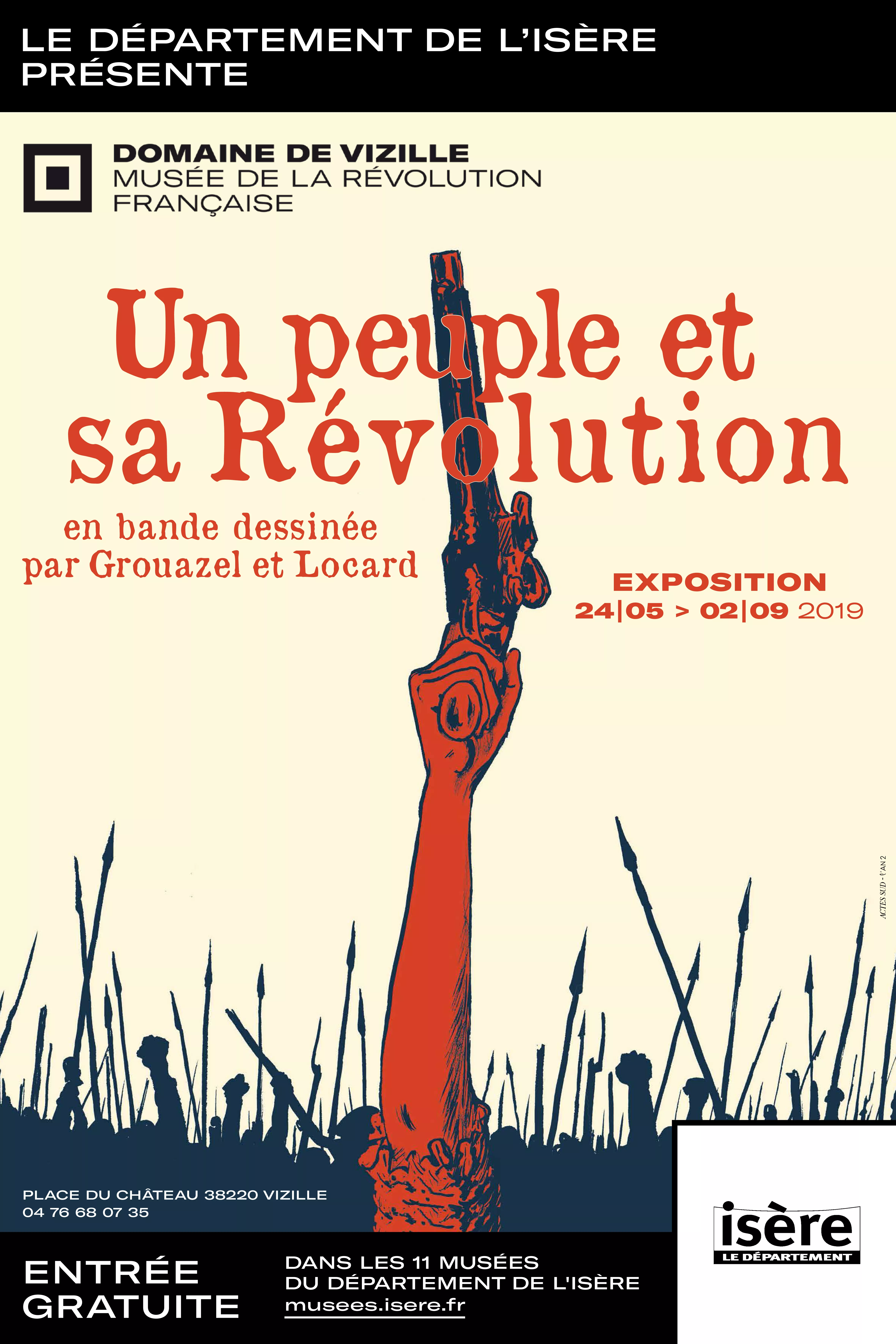 Affiche Un peuple et sa Révolution © ACTES SUD Affiche avec bras levé tenant un pistolet © ACTES SUD