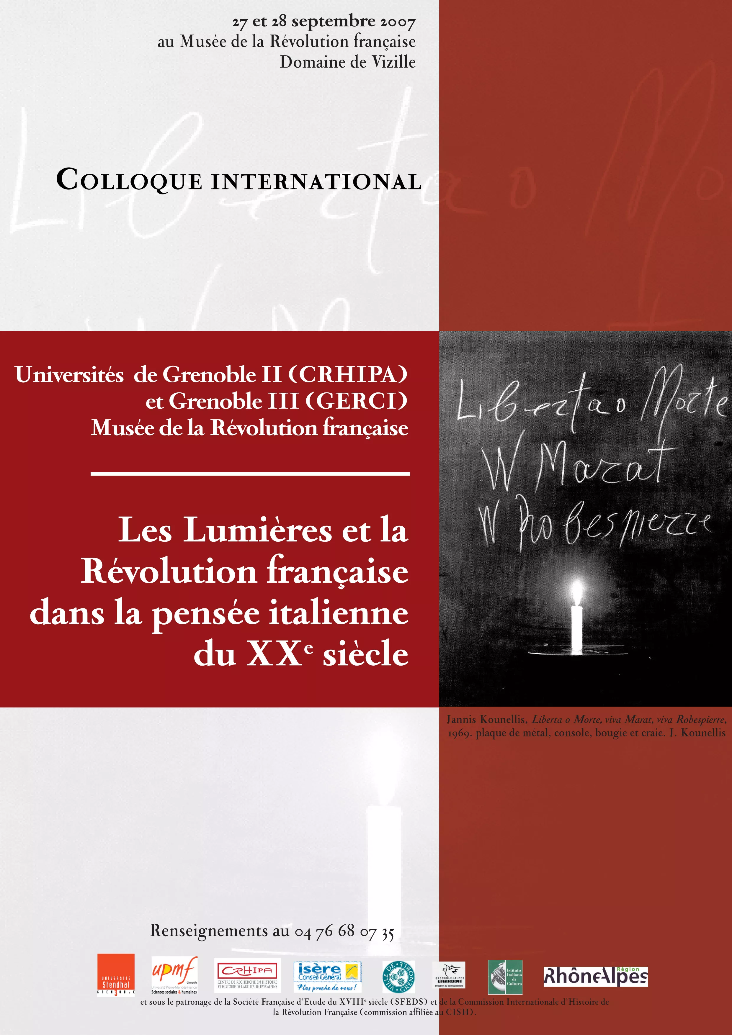 Affiche "Les Lumières et la Révolution française dans la pensée italienne du XXe siècle" © Domaine de Vizille - Musée de la Révolution française / Département de l'Isère Affiche "Les Lumières et la Révolution française dans la pensée italienne du XXe siècle" © Domaine de Vizille - Musée de la Révolution française / Département de l'Isère