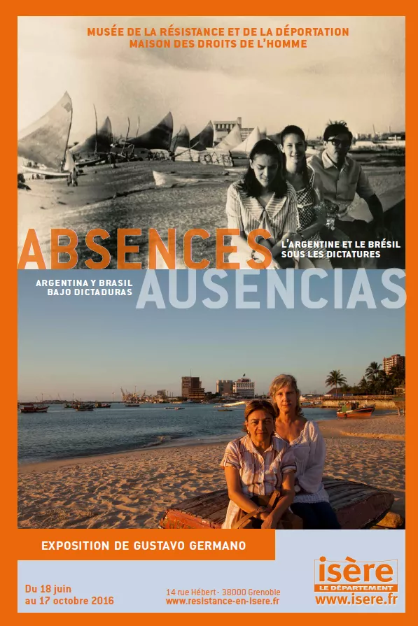 Affiche Ausencias/Absences Affiche de l'exposition "Absences" composée de deux photographies prises sur la même plage à plusieurs années d'écart