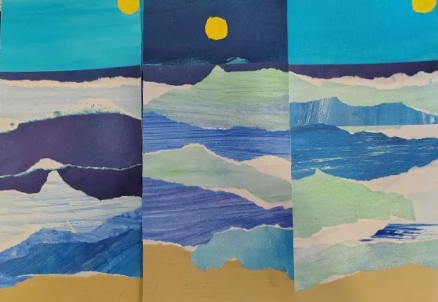 Réalisation d'enfant représentant le mouvement des vagues de l'océan