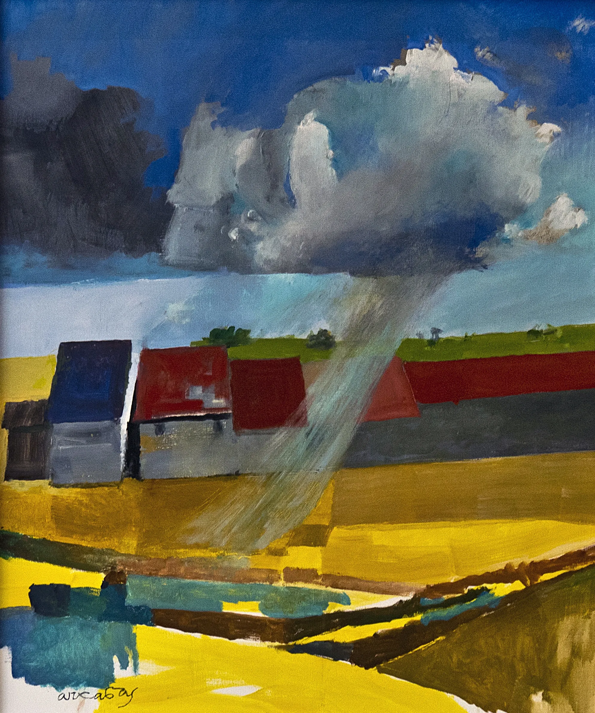 Tableau représentant une ondée sur un champ de colza