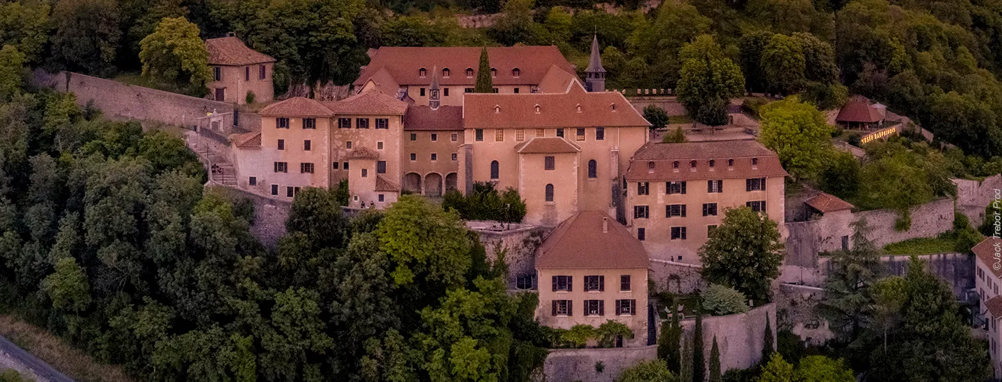 Photographie de l'ensemble des bâtiments du musée dauphinois dans une lumière du soir