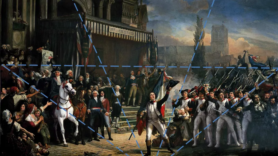 Vue d'un tableau en couleur représentant le jeu de rôle La patrie en danger © ©Coll. Musée de la Révolution française-Domaine de Vizille/Département de l'Isère