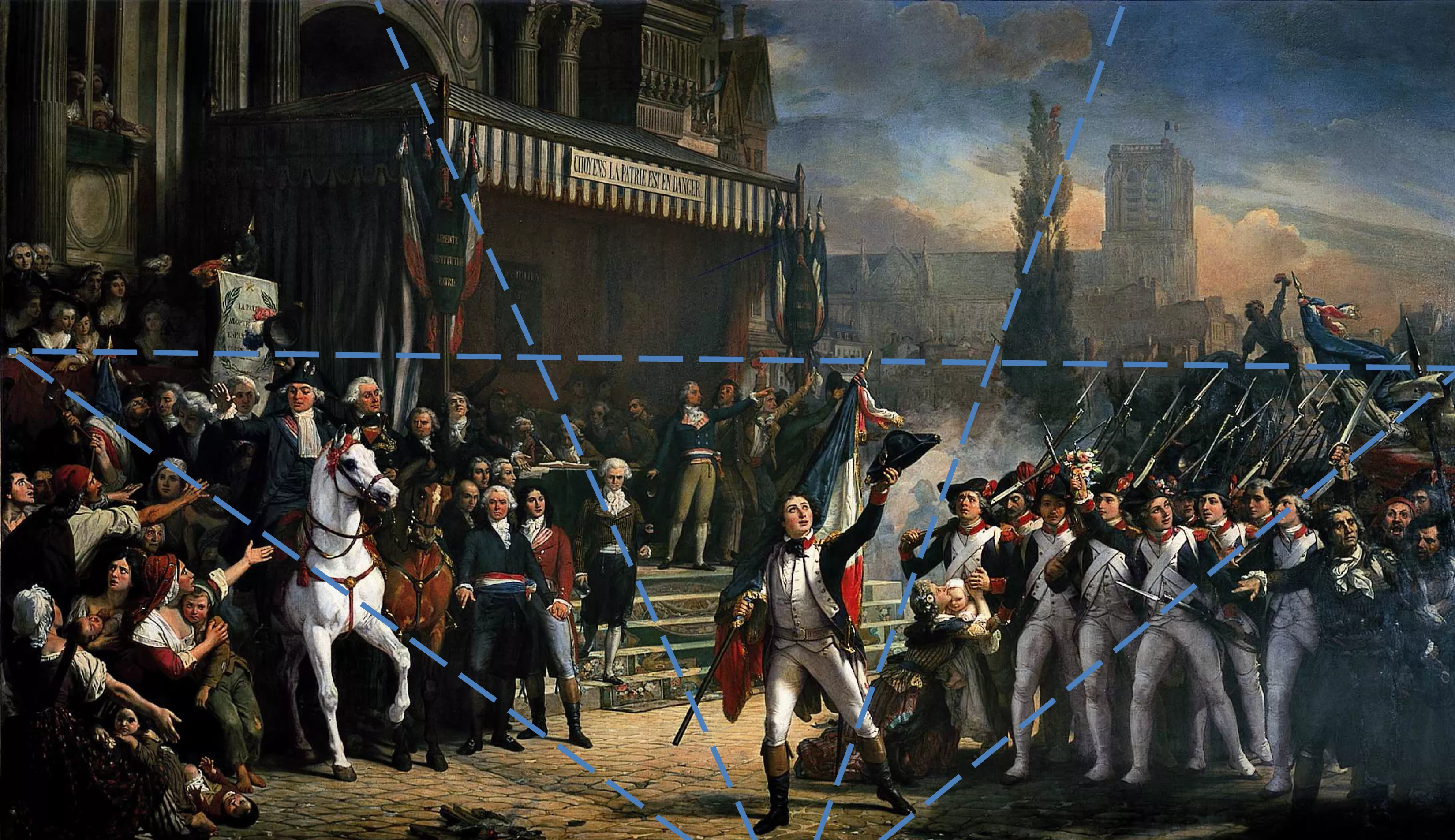 Vue d'un tableau en couleur représentant le jeu de rôle La patrie en danger © ©Coll. Musée de la Révolution française-Domaine de Vizille/Département de l'Isère