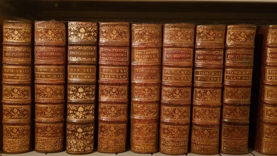 Vue en couleurs d'un détail des ouvrages du fonds patrimonial du Centre de ressources Albert Soboul © Domaine de Vizille/Département de l'Isère