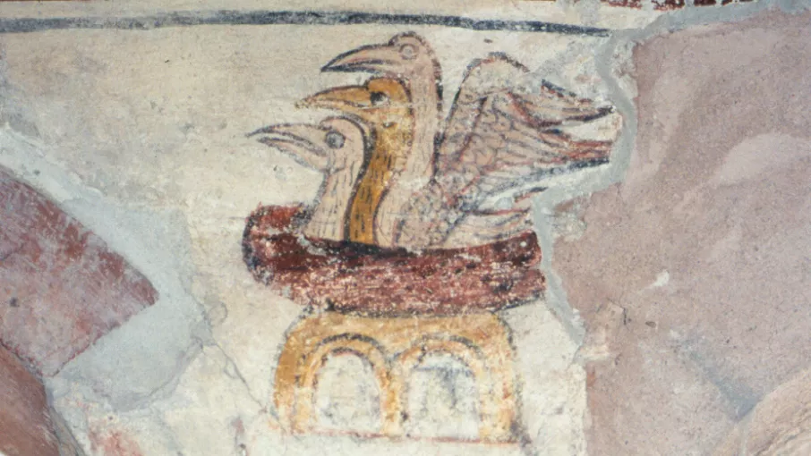 Le nid de cigognes - décor peint du XIIIe siècle © Musée de l'Ancien Evêché