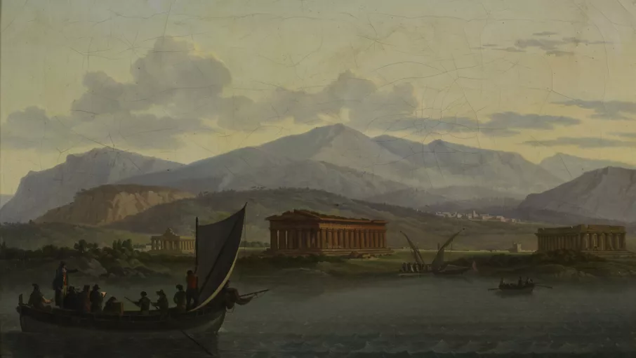 Jean-Jacques-François Taurel | Artistes approchant Paestum par la mer © Coll. Musée de la Révolution française | Domaine de Vizille