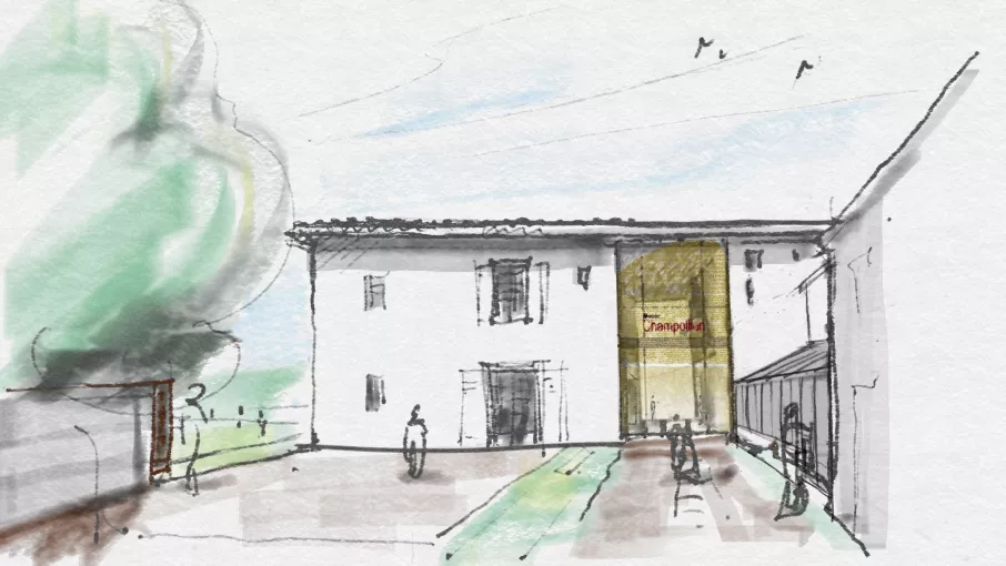 Projection d'aménagement, entrée du Musée Champollion © Agence Archipat