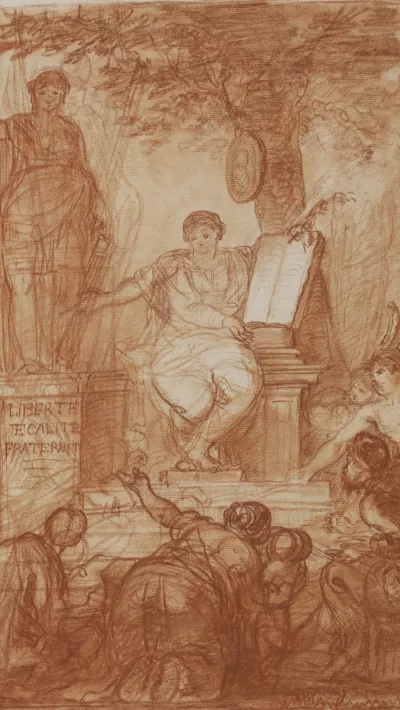 François Valentin | intitulée La France montre la Liberté à des nations éloignées qui copient la table des Droits de l’Homme © Coll. Musée de la Révolution française | Domaine de Vizille